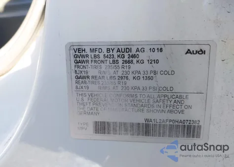 2017 Audi Q5 2.0T Premium from USA, damaged, VIN WA1L2AFP0HA072382